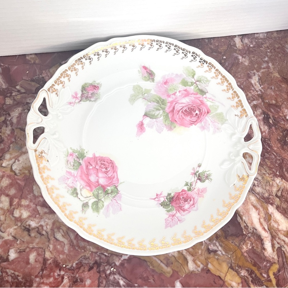 Vintage Porcelain Pink Floral Serving Plate